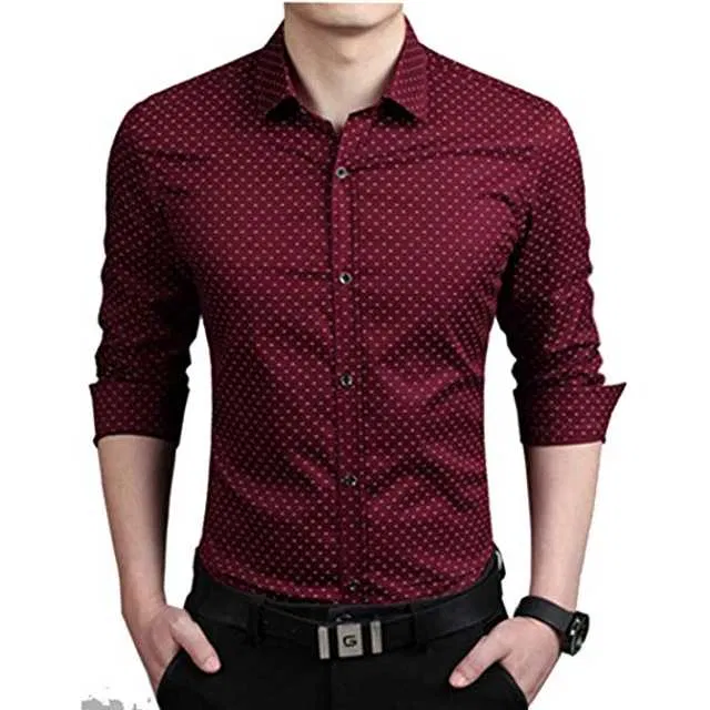 Freankmen Casual Cotton Men Printed Shirt (Maroon, L) (Dc-12)