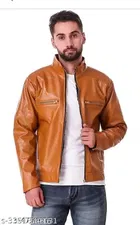 Synthetic Leather Full Sleeves Solid Jacket for Men 