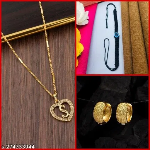 Combo of Pendant with Thread Bracelet & 1 Pair Earrings for Women (Multicolor, Set of 3)