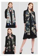 Poly Chiffon Printed Scarves for Women, Multicolor, Pack of 3