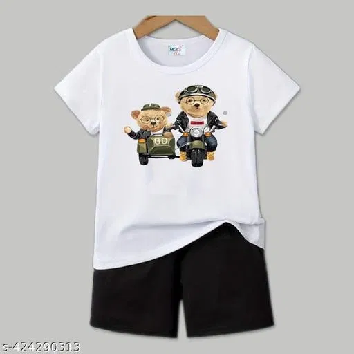 Cotton Blend Printed Clothing Set for Boys, White (4-5 Years)