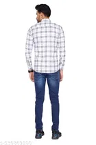 Cotton Blend Checked Shirt for Men, White 