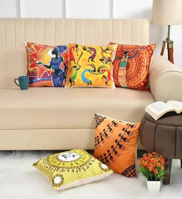 Polycotton Cushion Covers (Pack of 5) (Multicolor, 16x16 Inches)
