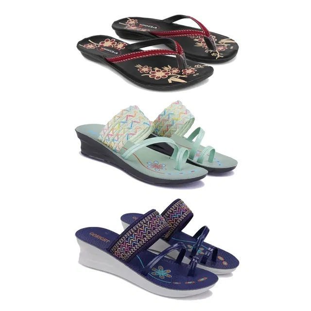 Flats with 2 Pairs Heels for Women (Multicolor, 6) (Set of 3)