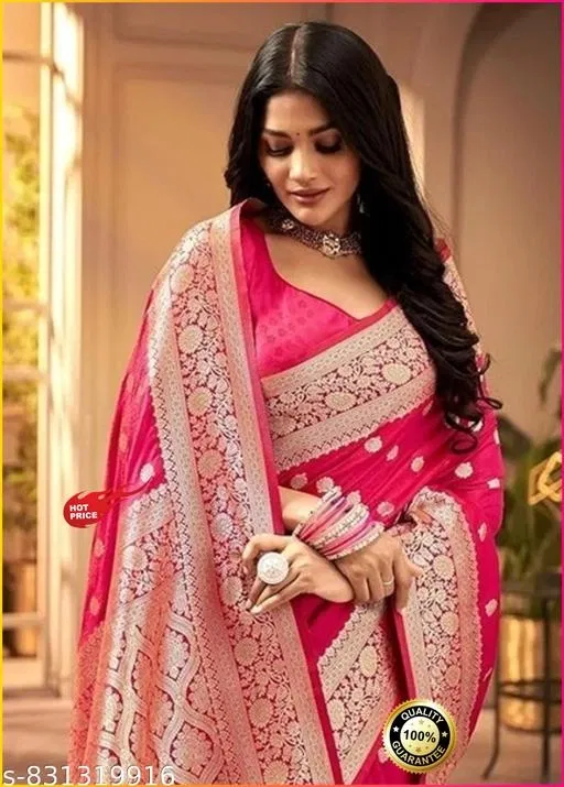 Kanjeevaram Zari Woven Saree for Women (Pink, Free Size)