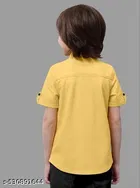 Solid Cotton Blend Mandarin Collar Short Sleeve Shirt for Boys 