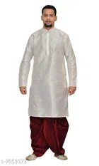 Dupion Silk Solid Kurta with Dhoti for Men 
