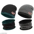 Woolen Beanie Cap with Neck Scarf for Men & Women 