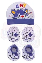 Cotton Printed Cap, Mittens and Booties for New Born Baby 