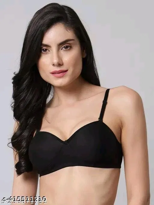 Cotton Solid Bra for Women & Girls, Black (32B)