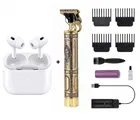 T9 Metal Buddha Trimmer for Men-Gold + TWS Earbuds[White] with 2-3 Hours Playback Time Combo
