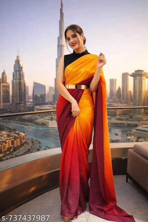 Festive Chinon Saree for Women (Multicolor)