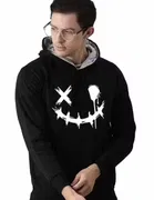 Fleece Printed Hoodie for Men, Black (S)