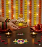 Metal Decoretive Pooja Thali, Multicolour Pack of 1