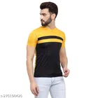 Round Neck Solid T-Shirt for Men (Yellow & Black, L)