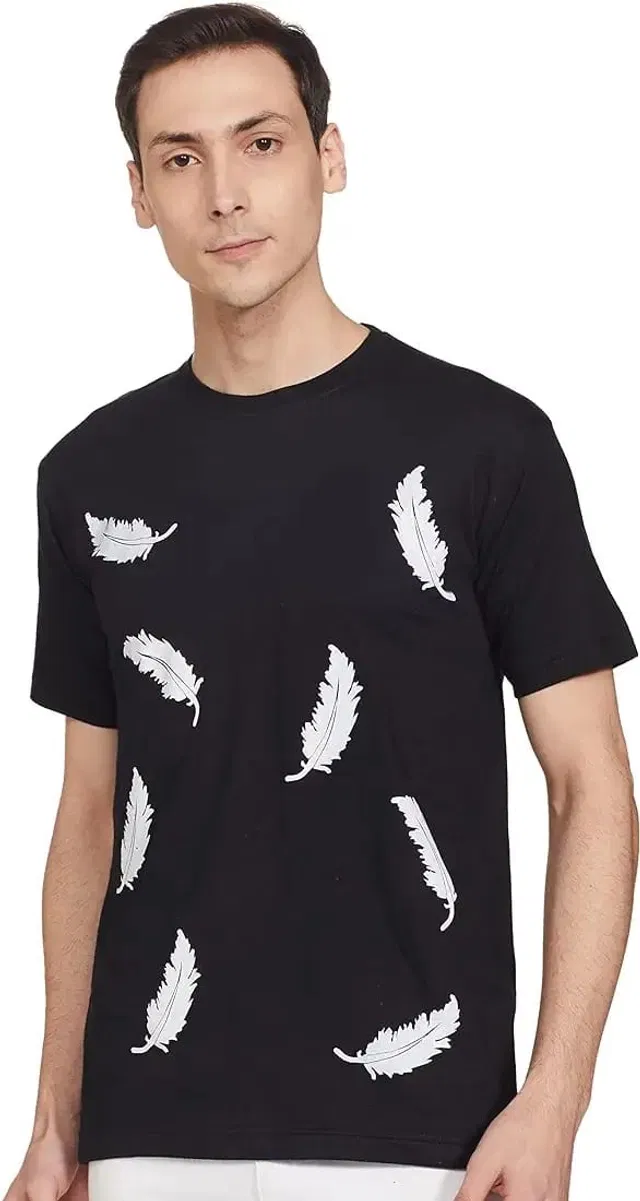 Half Sleeves Printed Round Neck T-Shirt for Men (Black, XL)
