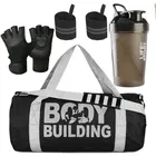 Polyester Printed Gym Bag with 2 Pcs Wristband, Gloves & Shaker Bottle 