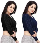 Lycra Ready Made Blouse for Women, Black & Blue, Pack of 2 