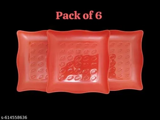 Plastic Plates for Kitchen, Red, Pack of 6