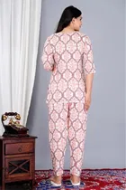 Women's Light Pink Cotton Printed Night Suit Top and Pyjama Co-ord Sets 