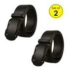 Leather Belt for Men (Black, 32) (Pack of 2)