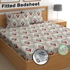 Cotton Feel Fitted (Elastic) Double Bedsheet Grey Ikat Print