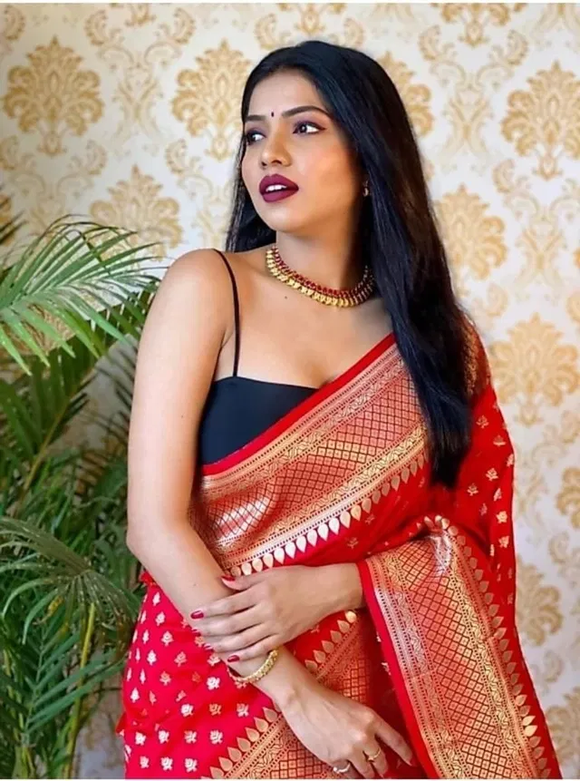 Silk Woven Design Saree for Women, Red (6.3 m)