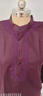 Cotton Solid Kurta Set for Men, White & Purple 