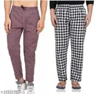 Cotton Trousers for Mens (Black & Red, M) (Pack of 2)