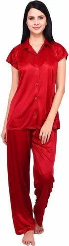 Satin Solid Nightsuit Set for Women 