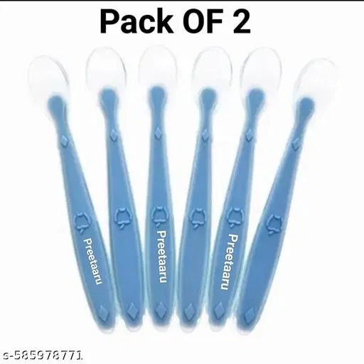 Preetaaru (Pack Of 2) Baby Soft Silicone Feeding Spoon For Kids