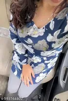 Floral Rayon Kurti with Waist Tie-Ups for Women 
