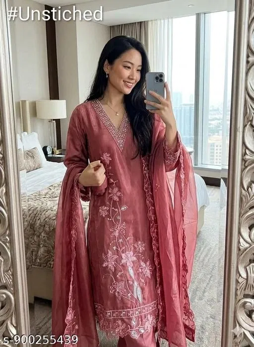 Silk Blend Punjabi/All Over Suits for Women (6.85 meter (3XL)