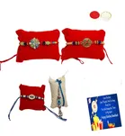 Metal 4 Pcs Rakhi with Greeting Card & Roli 