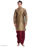 Dupion Silk Solid Kurta with Dhoti for Men 