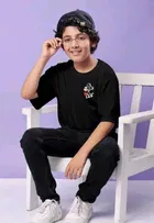 Cotton Blend Printed T-shirt for Boys, Black 