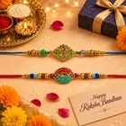 Golden Blue Moti Rakhi Combo Pack of 2