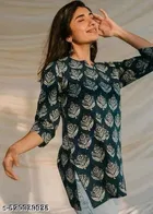 Rayon Printed Short Kurti for Women, Green 