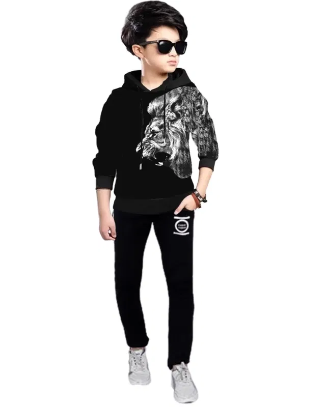 Cotton Blend Hooded Neck Sweatshirts for Boys (White & Black, 9-10 Years)