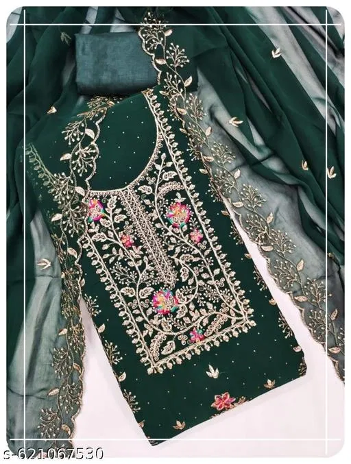 Embroidered Floral Patiala Suits for Women (Green, 6.65 meter (XXL)
