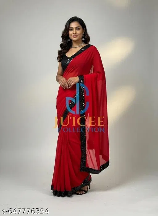 Georgette Saree for Women, Red (5.5 M)