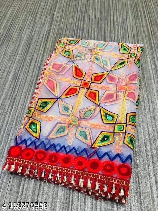 Embroidered Punjabi Net Botanical Sewing & Embroidery (Multicolor, Free Size)