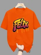 Polyester Printed Half Sleeves T-Shirts For Men, Orange 