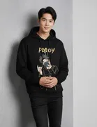 Fleece Printed Hoodie for Men, Black 