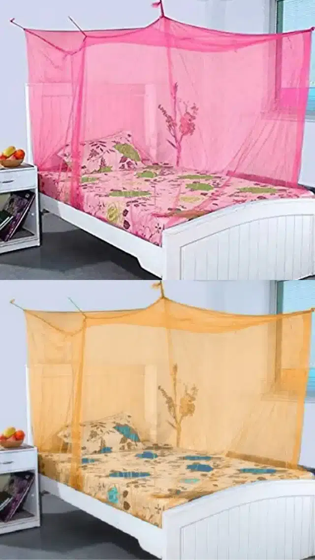 Polyester Single Bed Mosquito Net (Pack of 2) (Pink & Orange, 6x3 feet)