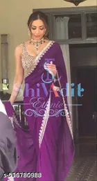 Chiffon Woven Design Saree For Women, Purple