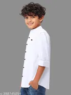 Solid Cotton Blend Mandarin Collar Long Sleeve Shirt for Boys 