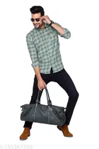 Cotton Blend Checked Shirt for Men, Green 