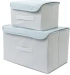 Crafty Craft Storage Basket, Box , Bins & Non-Woven Wardrobe Closet Organizer Foldable Drawer Rectangular Stackable Box/Bins with Lid & Handle (Grey,Set of 2)