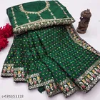 Chiffon Solid Saree For Women, Green